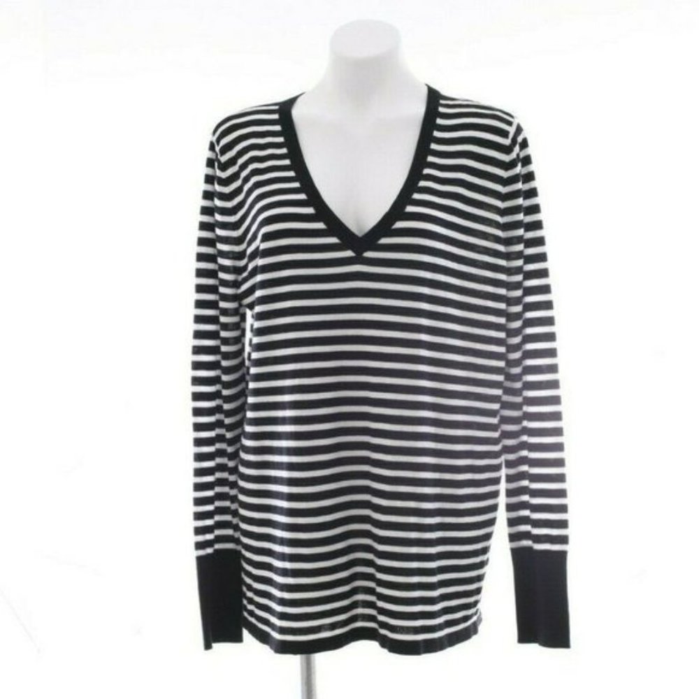 Halogen XXL Striped Lightweight V-Neck Sweater